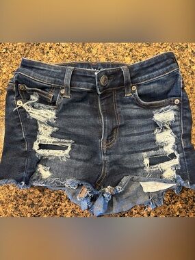 American Eagle Outfitters Dark Blue Distressed Denim Jean Shorts